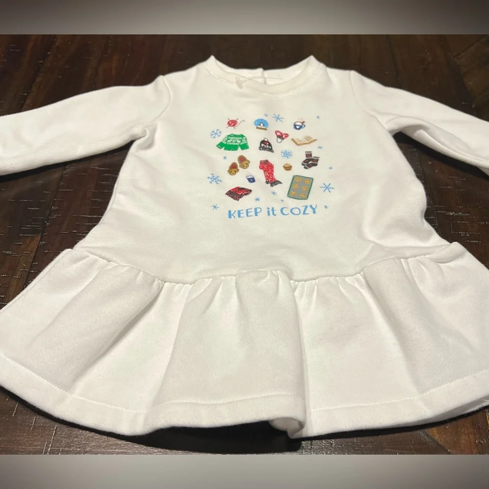 Ralph Lauren Baby Girl White Polo Fleece Crewneck Dress Size 6 months